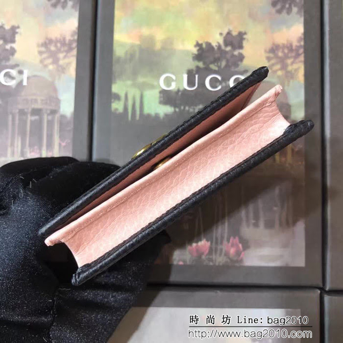 GUCCI古馳 頂級原單 2018早秋新品 女士雙折皮夾 524289 黑配粉 WTG2063